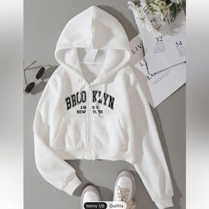 white cropped hoodie, i don’t have any pictures of it, but text me for proof!
